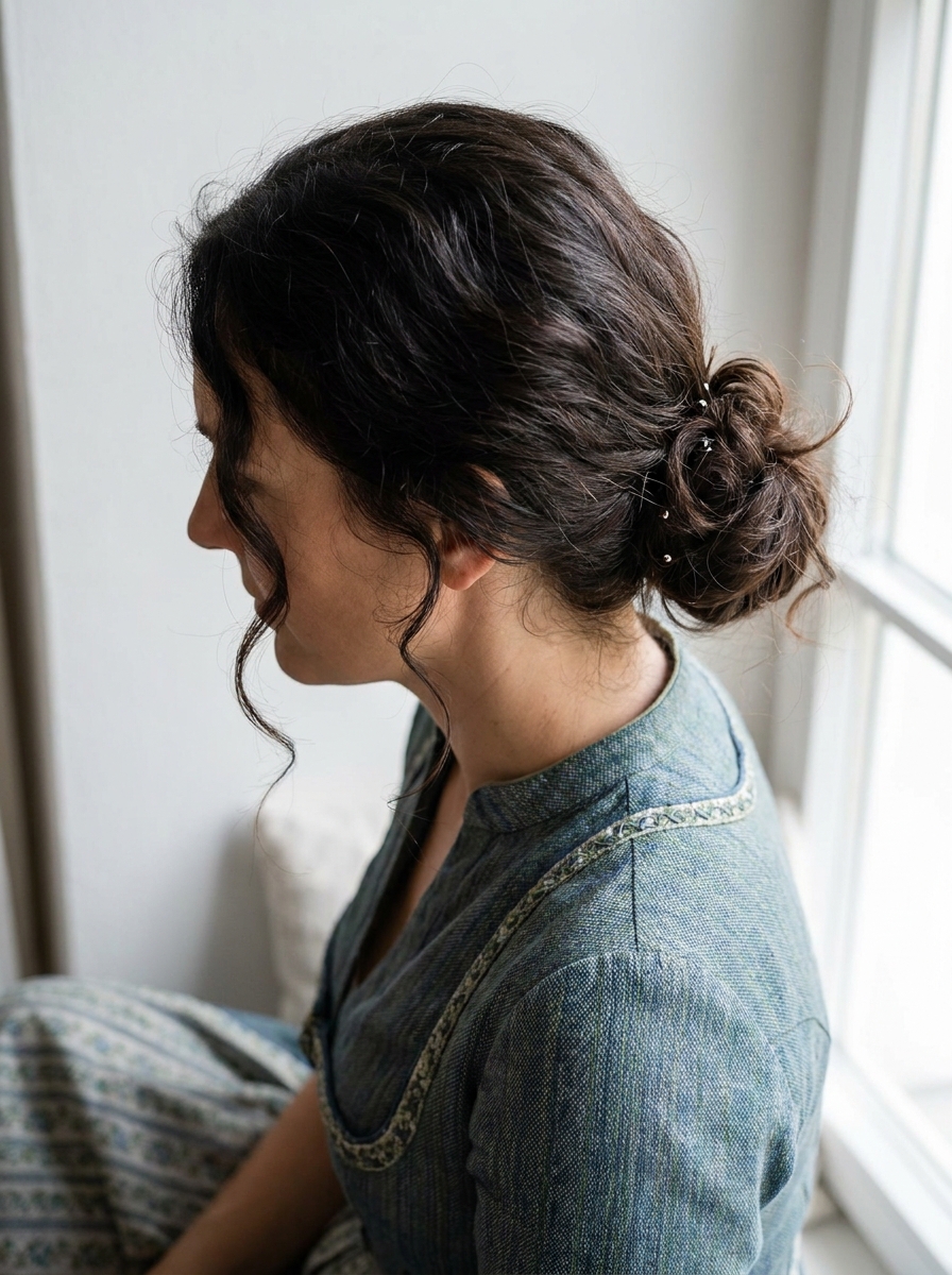 Low Bun mit weichen Frontsträhnen als Einfache Dirndlfrisuren Inspiration 2026